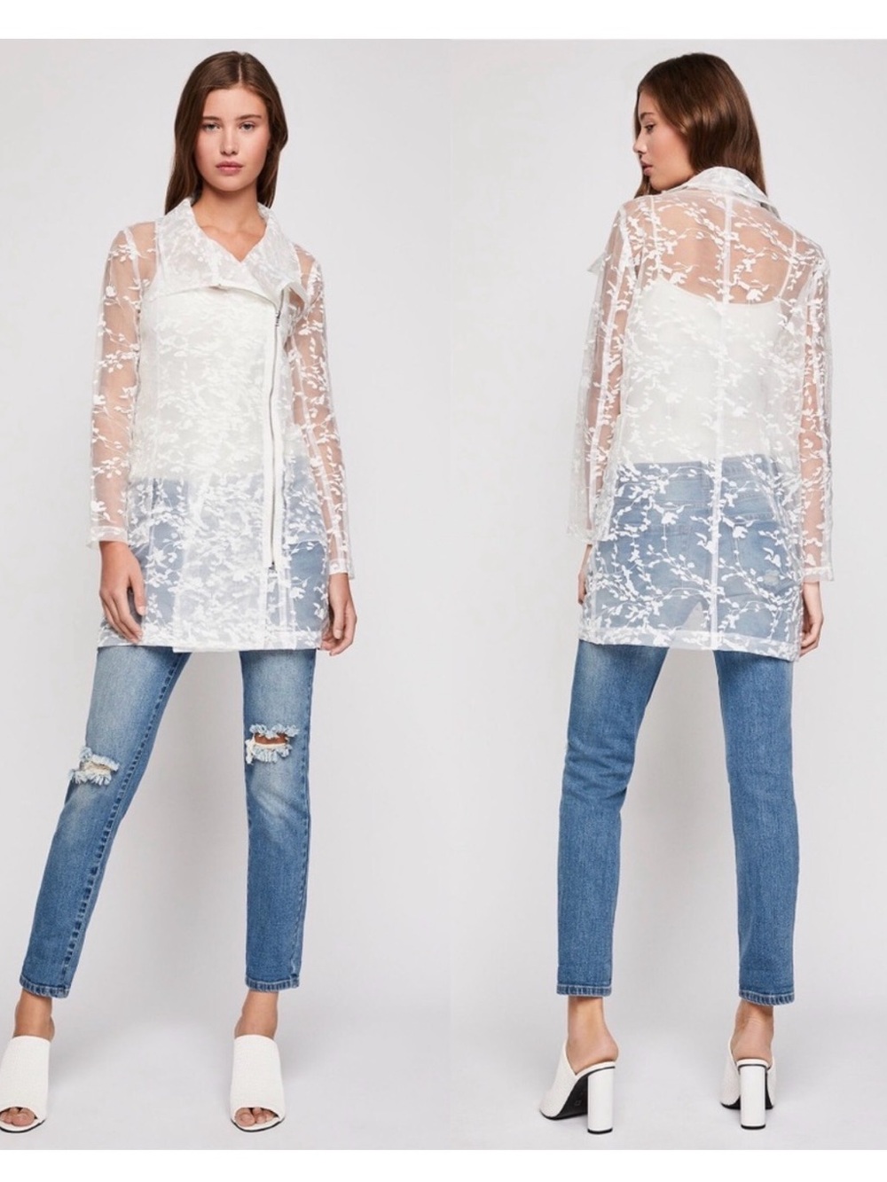 Bcbg bridal Sheer White Floral Lace Trench Coat - Women